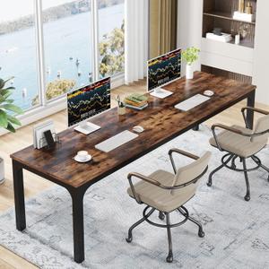 Tribesigns 78.7 Inches Extra Long Computer Desk 2 Person Desk, Double Long Desk, Workstaion for Home Office, Brown+Black, Large