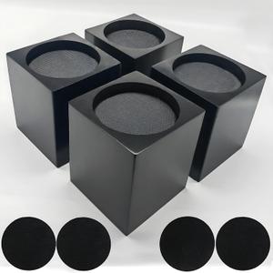 Wood Bed Furniture Risers 4 Inch Heavy Duty Risers, Supports up to 6,000 Lbs, for Sofa Couch Desk Chair Table Base Raising Space, Convenient Store and Cleaning, Pack of 4 Black