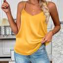 Zeagoo Women's Silk Satin Tank Tops 2026 V Neck Adjustable Spaghetti Strap Sleeveless Camisole Summer Basic Blouse Yellow L 