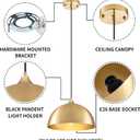 Gold-Electroplated Industrial Pendant Light 11.8inches 2 Packs,Mental Hanging Light Fixtures for Kitchen Island,Dome Pendant Light,Ceiling Light Fixtures for Restaurant Dining Room Aisle