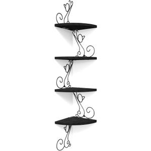 Alsonerbay Corner Shelves - Wall Mounted Floating Wood Shelf, 4 Tier Rustic Storage Shelf, Cat Shaped Shelving for Wall, Solid Wooden Decor for Living Room, Bedroom, Kitchen (Black)