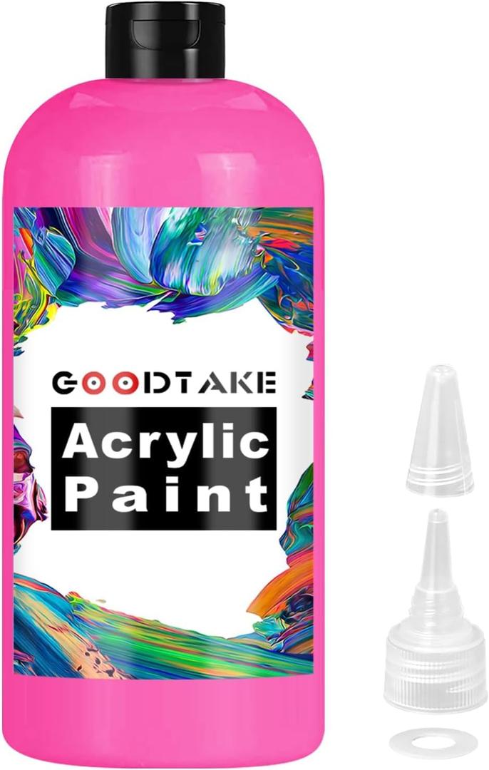 GOODTAKE Acrylic Paint, Hot Pink Color Acrylic Paint Bottle, Rich Pigments, Non Toxic, Paints for Multi Art Surface, Beginners Painting on Rocks Crafts Canvas Wood Ceramic (Hot Pink, 7 Fl Oz)