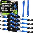 Retractable Ratchet Straps, 4-Pack, 1 Inch x 12 Feet, 1,760lb Break Strength, Self Retracting Tie Down for Truck, Cargo Trailer, Motorcycle, ATV, UTV (Blue, 4pack)
