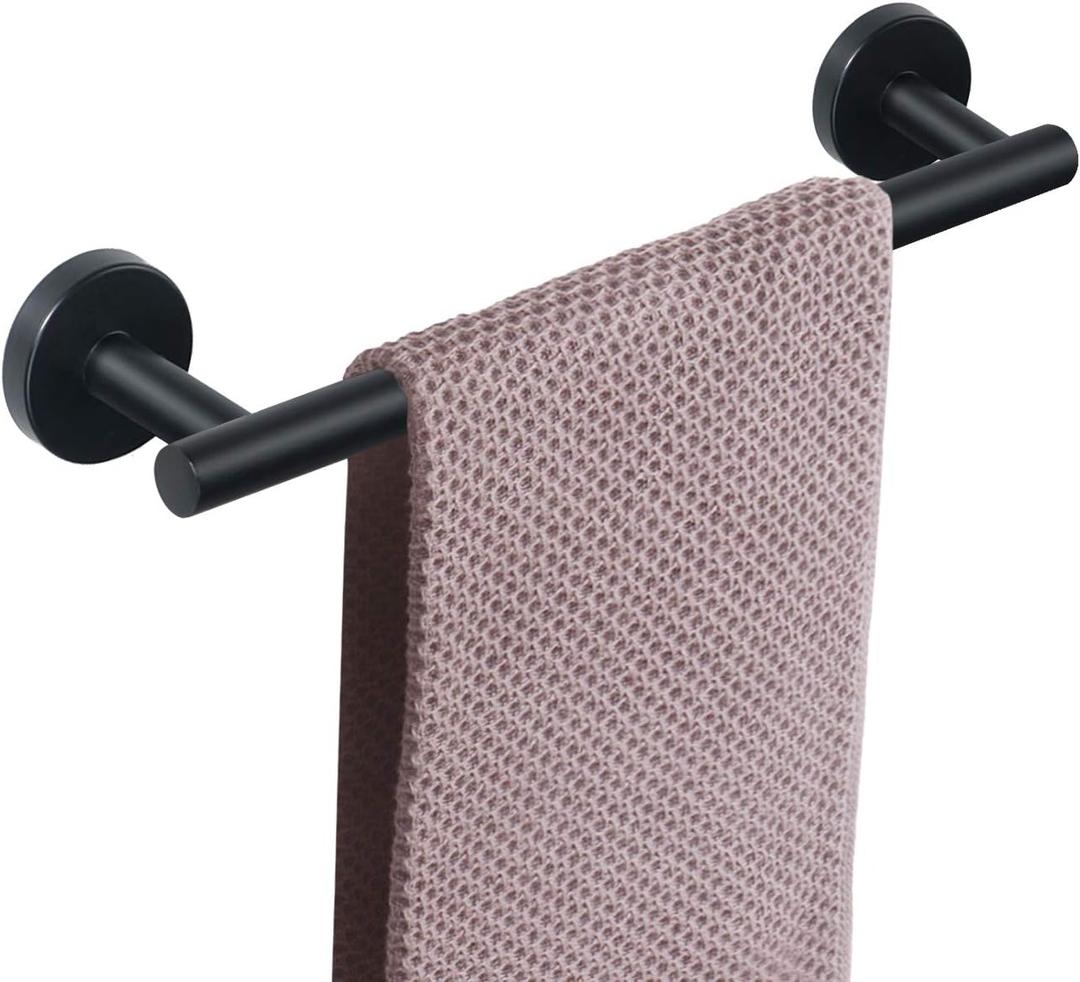 NearMoon Bath Towel Bar, Thicken Stainless Steel Shower Towel Rack Holder Wall Mounted for Bathroom, 12-lnch Overall Length-10-lnch Usable Hanging Space (1 Pack, Matte Black)