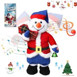 Jumping Wiggling Features Sound Movement Snowman Wearing Traditional Xmas Attire Plays Rock Version of Santa Claus is Coming to Town Christmas Plush Interactive Toy with Box Xmas Decoration 15”
