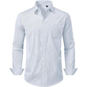 Lion Nardo Mens Dress Shirts Long Sleeve Button Down Shirt Wrinkle Free Stripe Dress Shirt Regular Fit Business Casual Shirts (Blue, L)