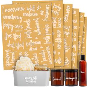 Talented Kitchen 192 Preprinted Bathroom Labels for Containers - White Script Stickers for Organizer Bins, Bath, Beauty Canisters, and Makeup Storage Organization (Water Resistant) (Varies)