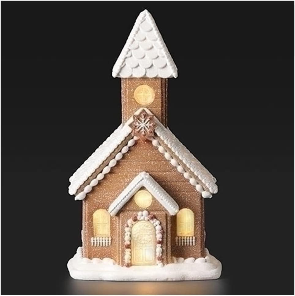 Roman Lighted Church Ginger Bread Collectible Buildings, 15-inch Height, Christmas Decoration