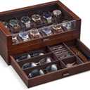 ProCase High End Wooden Watch Box for Men, 2-Layer Wood Watch Display Case Men's Jewelry Organizer Box with Drawer -12 Slot, Walnut