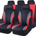 CAR PASS Line Rider Sporty Cloth 11PCS Universal Fit Car Seat Cover -100% Breathable with 5mm Composite Sponge Inside,Airbag Compatible,3zipper Bench(Full Set, Black and Red)