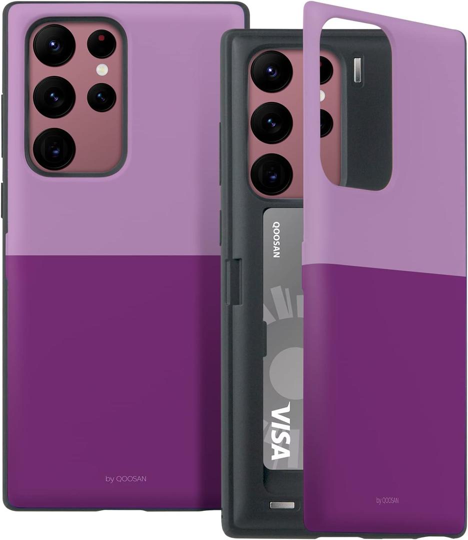 Qoosan Designed for Samsung Galaxy S23 Ultra Case with Card Holder Wallet Kickstand Mirror Protective Slim Hard Phone Case, Purple