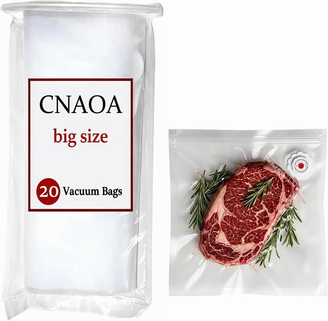 3rd-Gen (10" x 11") 20 PCS Upgraded Reusable High-Seal Bags (Vacuum Sealer Machine Not Included), Compatible with CNAOA Vacuum Sealers
