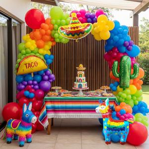 Mexican Fiesta balloon garland kit 130pcs Mexican Colorful Cinco De Mayo Decorations with Cactus Taco and Llama Foil Balloons For birthday Baby Shower Mexico Carnival party decorations
