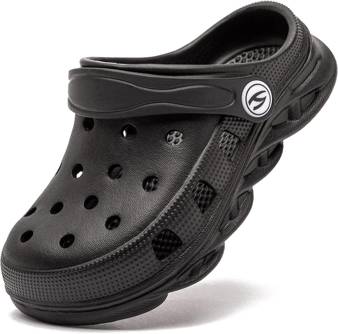 HOBIBEAR Boys and Girls Classic Graphic Garden Clogs Slip on Water Shoes(Toddler/Little Kids/Big Kids) (4.5 Toddler, Black)