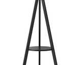 LEPOWER Tripod Floor Lamp, Mid Century Wood Standing Lamp, Modern Design Shelf Floor Lamp for Living Room, Bedroom, Office, Flaxen Lamp Shade with E26 Lamp Base Black