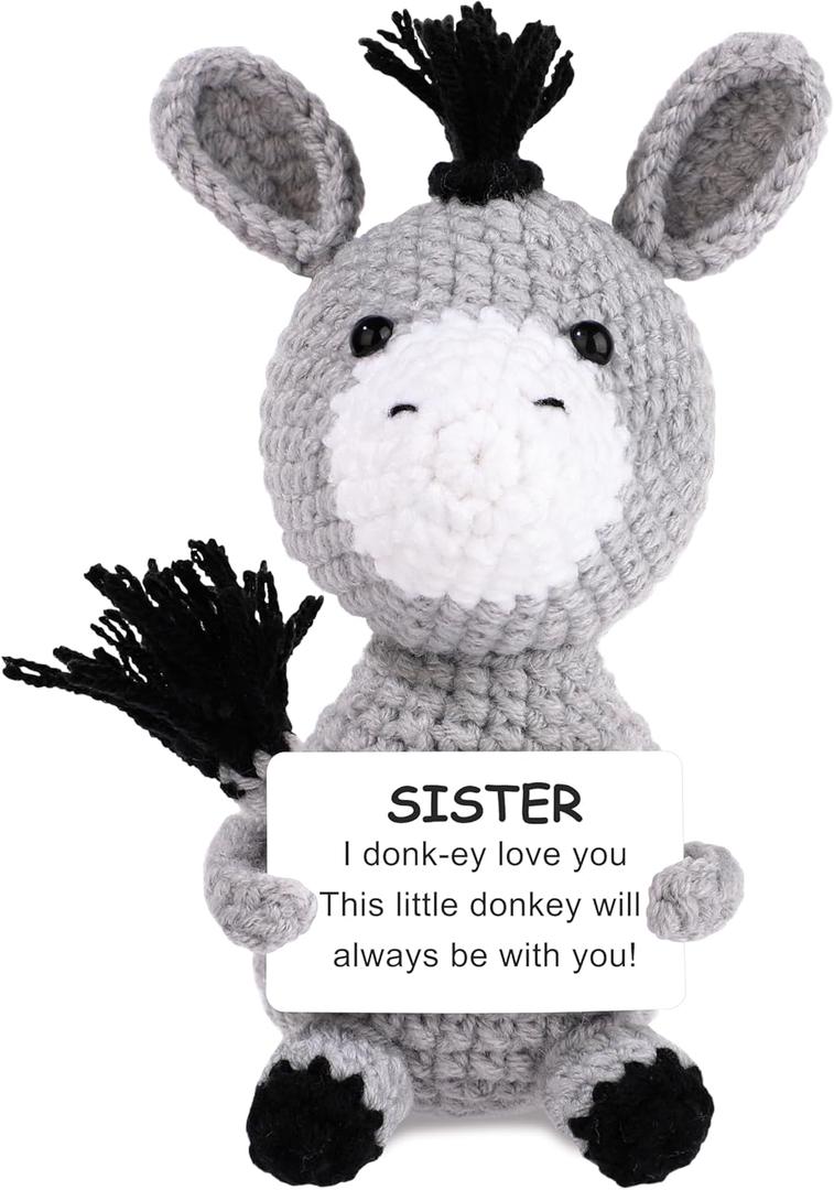 2 x JoycuFF Funny Donkey Sister Gift Birthday, Graduation Gifts for Her Soul Sisters Friend Gifts for Women Presents, Easter Basket Stuffers, Handmade Emotional Positive Crochet Donkey