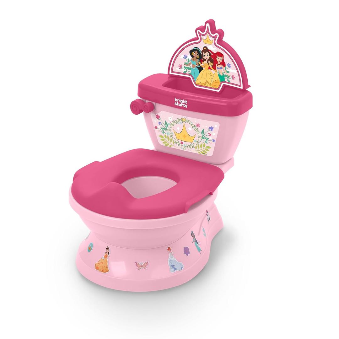 Bright Starts Disney Junior Princess My Size Potty Training Toilet, Toddler Potty Chair with Flushing & Cheering Sounds, Removable Seat with Splash Guard & Handles, Ages 18+ Months, Up to 50 lbs