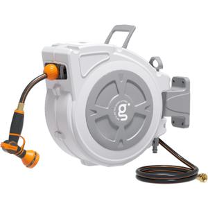 Giraffe Tools Retractable Hose Reel 1/2" x 65 ft Wall Mount Auto Rewind | Garden Hose Reel Heavy Duty,Any Length Lock,Auto Rewind System,180Swivel Bracket,Easy to Assemble,9-Function Sprayer Nozzle