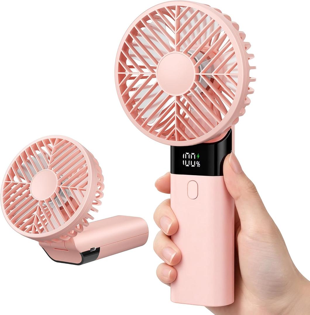 AJVV Handheld Fan Rechargeable, Portable Mini Fan, Up to 10H Runtime, 180° Foldable Personal Fan, USB Travel Fan with 3000mAh Battery for Pocket, Office, Bedroom, Camping