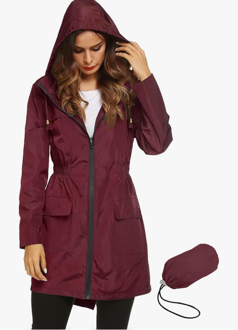 Lomon Women Waterproof Lightweight Rain Jacket Active Outdoor Hooded Raincoat ,Size XL