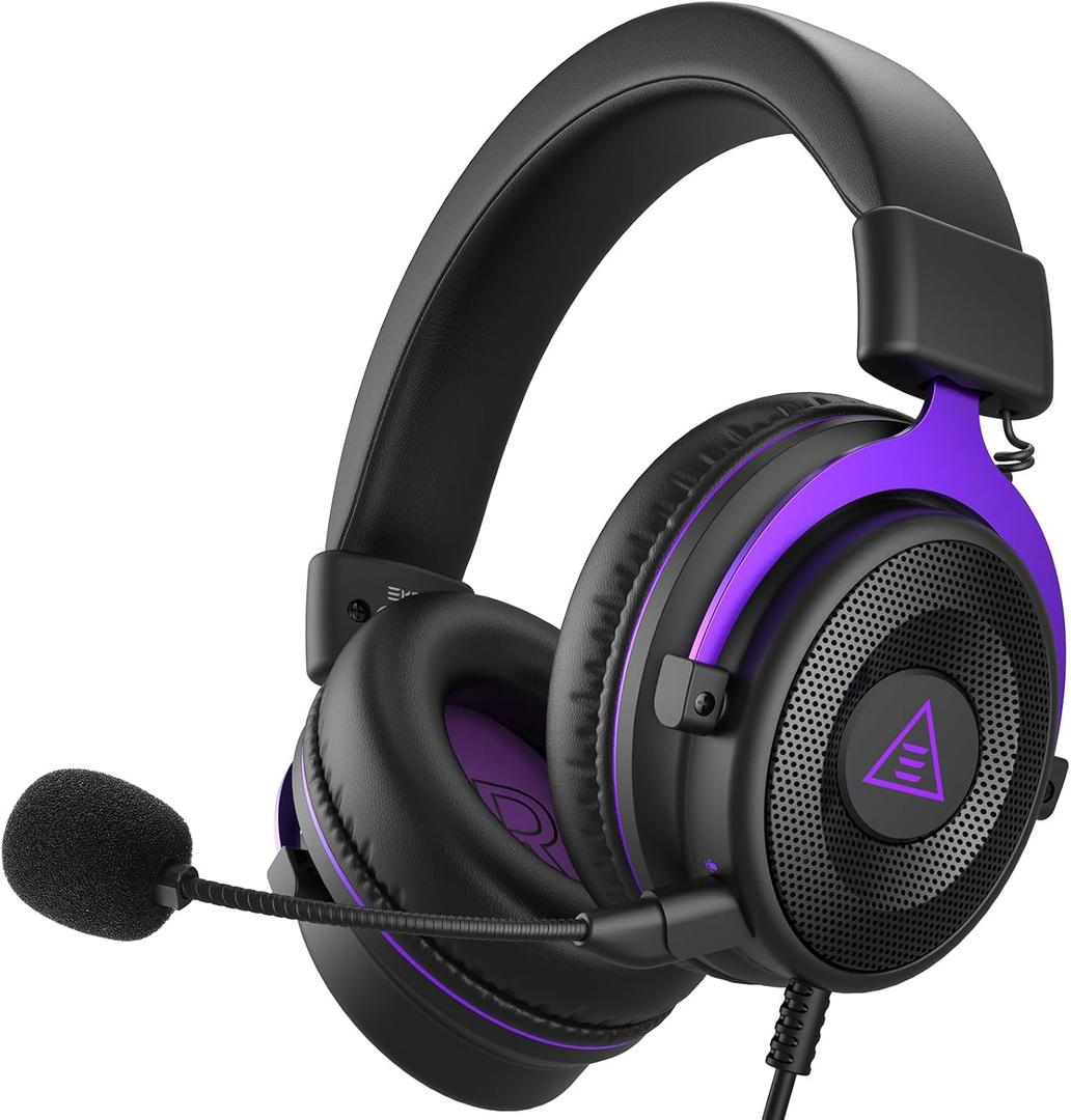 EKSA E900 Headset with Microphone for PC, PS4,PS5, Xbox - Detachable Noise Canceling Mic, 3D Surround Sound, Wired Headphone for Gaming, Computer, Laptop, 3.5MM Jack (Purple)