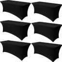6 Pack Stretch Spandex Table Covers for 6 Foot Tables - 6 FT Universal Rectangular Fitted Tablecloth Protector for Wedding, Banquet, Party (Black, 72 Length x 30 Width x 30 Height Inches)
