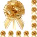 10-Pack Metallic Gold Pull Bows for Gift Wrapping - 6 Inch Reusable Ribbon Bows, Large Instant Floral Decor Bows for Wedding, Christmas, Birthday Decor, Gift Basket & Party Decorations