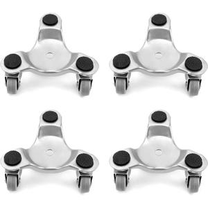 QWORK 4 Pcs 6-Inch Steel Tri-Dolly Set, 200 lbs Capacity  3-Wheel Base for Furniture, Tools & Indoor Moving (Silver)