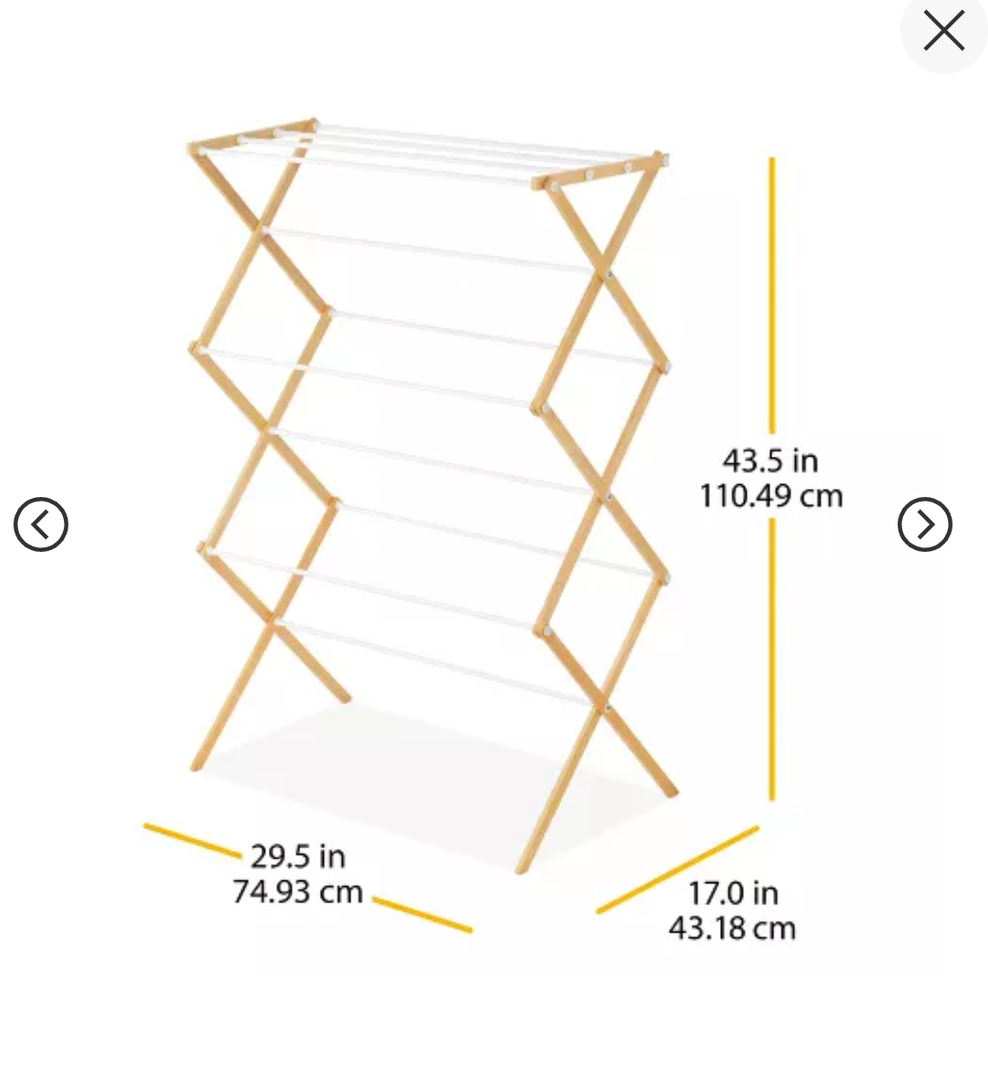 Whitmor Wood Drying Rack: Collapsible Clothes Dryer, Multicolored, 29.5" Width, 32 lb Capacity, No Tools Assembly
