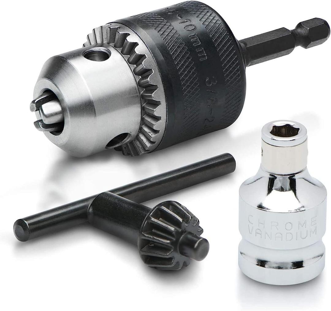 NEIKO 20754A 3/8 Drill Chuck Adapter | Chuck Drill for Impact Drivers with 1/4 Inch Quick Change Shank | Drill Converter Includes 1/2-Inch Adapter for Impact Guns | Hex to Chuck Drill Bit Adapter NEIKO 20754A 3/8 Drill Chuck Adapter | Chuck Drill for Impact Drivers with 1/4 Inch Quick Change Shank | Drill Converter Includes 1/2-Inch Adapter for Impact Guns | Hex to Chuck Drill Bit Adapter