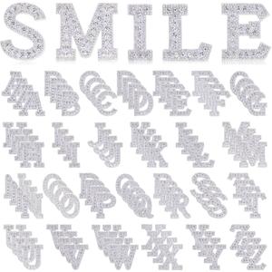 Zeyune 104 Pcs Rhinestones Pearls Iron on Decorative Letter Patches A-z Bling Glitter English Alphabet Applique for Sew on Clothes Bags Hats DIY Craft Supplies, 4 Colors(Diamond Style)