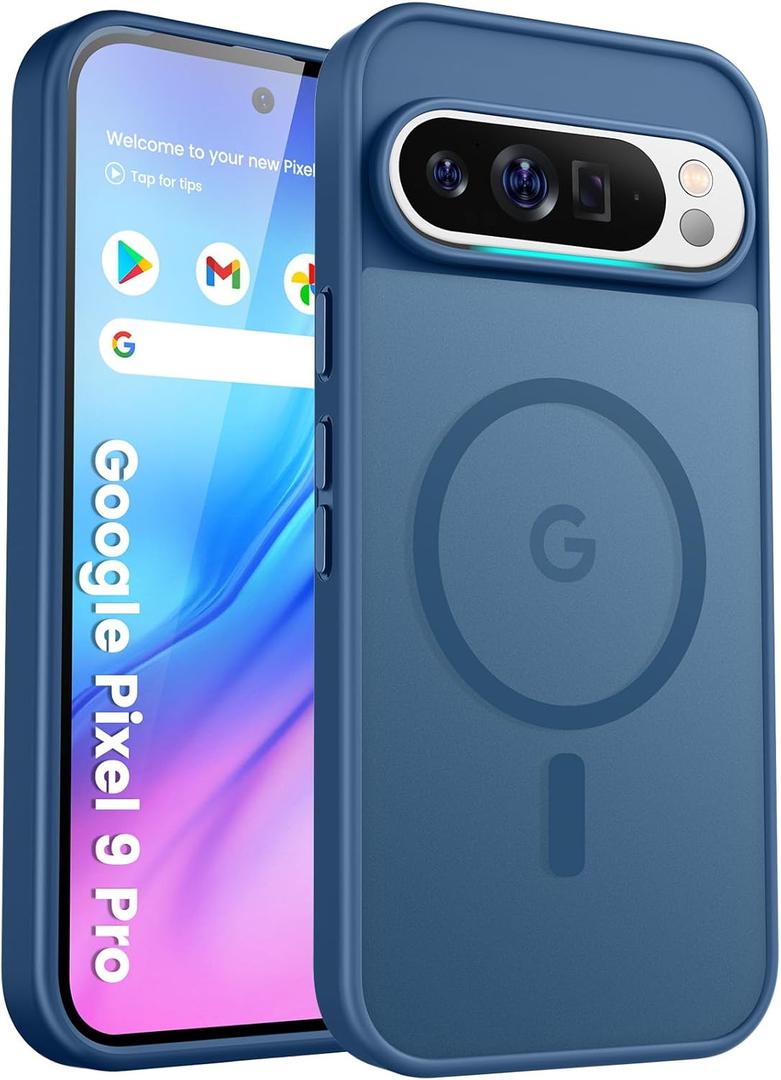 for Google Pixel 9/9 pro Phone Case, Compatible with Magnetic, Military Grade Drop Protection Translucent Matte Shockproof Anti-Scratch Case for Pixel 9/9 pro (Dark Blue)