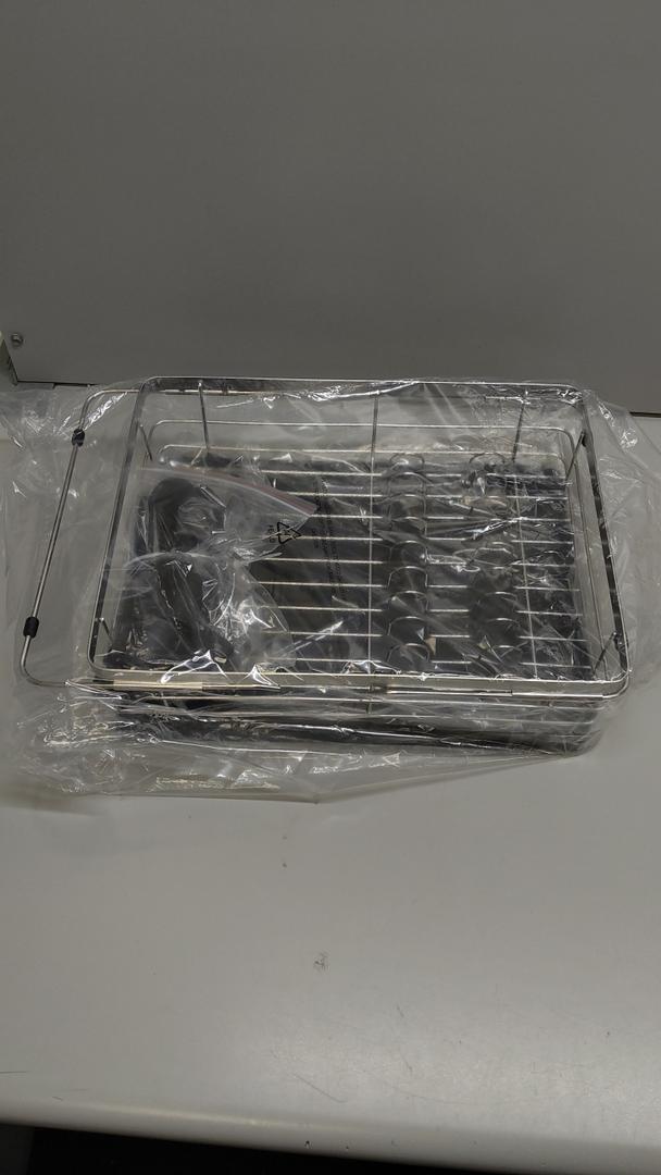 In Sink Dish Drying Rack, Expandable Over The Sink Dish Rack for Small Kitchen, Space Saving Stainless Steel Dish Drainer with Utensil Holder, 14.1"-21.2" L x 11"W, Small Plate Dryer Strainer, Silver