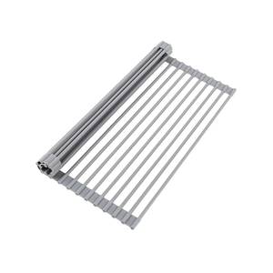 Oizeir Roll Up Dish Drying Rack - Silicone Coated Stainless Steel, Over The Sink, Foldable, Heat-Resistant, Anti-Slip, Dish Drainer. (17" x 12.5")