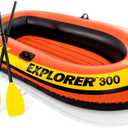 INTEX Explorer Inflatable Boat Series: Dual Air Chambers  Welded Oar Locks  Grab Handles  Bow Rope  Sporty Design (3 Person)