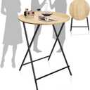 40'' Outdoor Bar Height Patio Table, Wooden Folding Cocktails Tables One-Piece Installation Indoor Outside Banquet Table for Parties, Bistro, Pub, Commercial (23.6 Diameter)