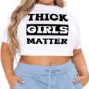 Women's Plus Size Summer T Shirt Letters Printing Casual Crop Tops Short Sleeves Tees (XL)