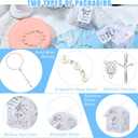 Yinkin 100 Pieces Rosaries Baptism Sets Including Mini Rosary, Cross Favor Boxes, Organza Gift Bags and Thank You Kraft Tags Guest Return Gifts for Baptism Wedding Decor(Silver)