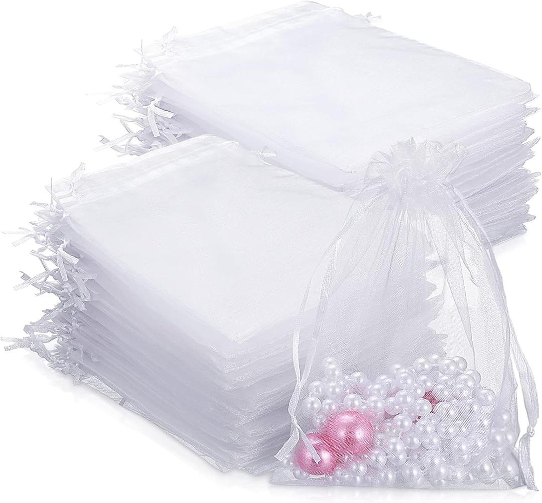 Hoolerry 500 Pcs Organza Gift Bags Jewelry Small Mesh Drawstring Sachet Wedding Favor Bracelet Bags for Packaging Jewelry Pouches Small Gifts(5 x 7 Inch,White)