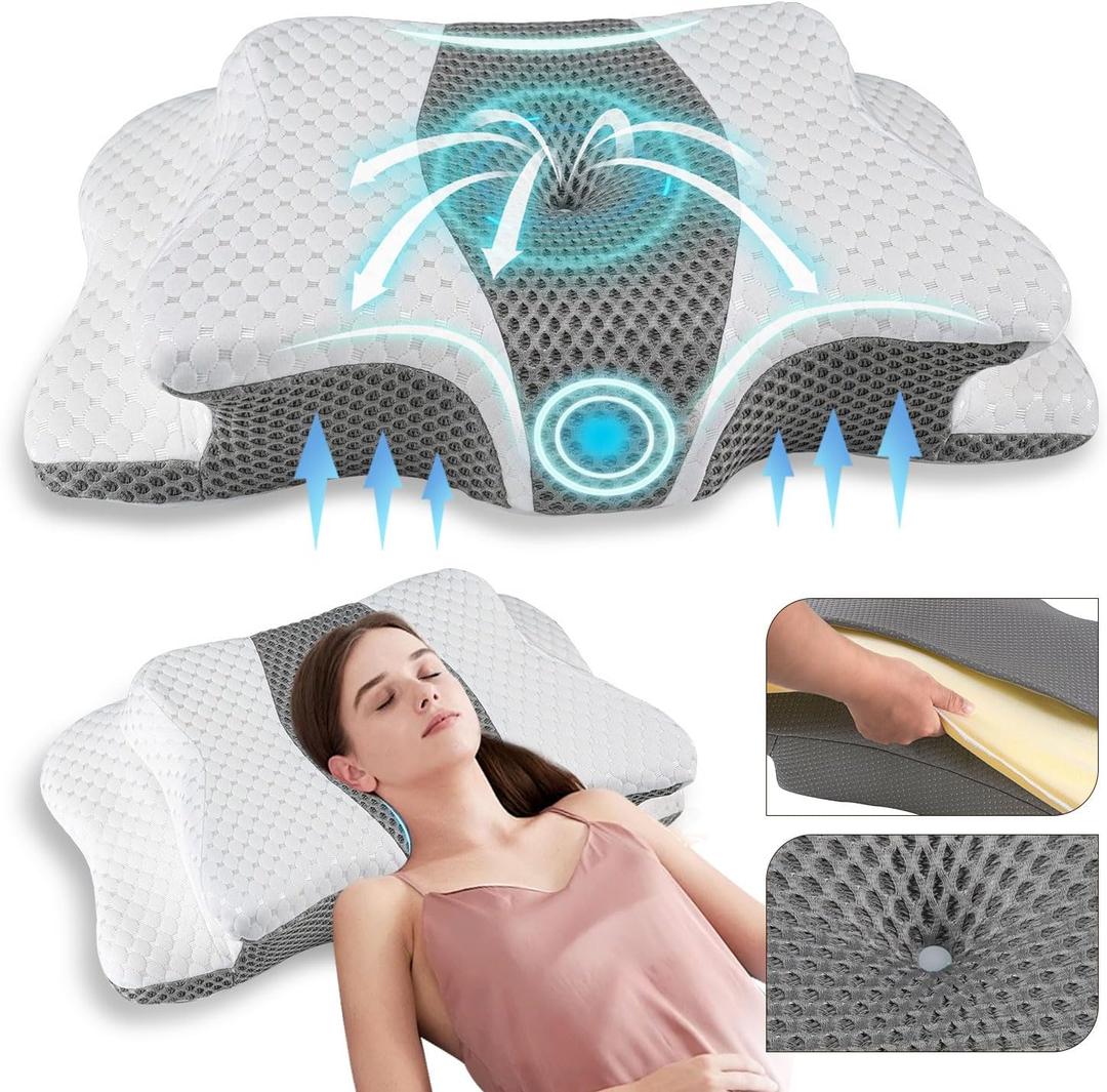 Pain Relief Cervical Pillow for Neck Support,Adjustable Ergonomic Pillow Cozy Sleeping,Odorless Orthopedic Memory Foam Pillows,Contour Bed Pillow for Side Back Stomach Sleeper (Grey)
