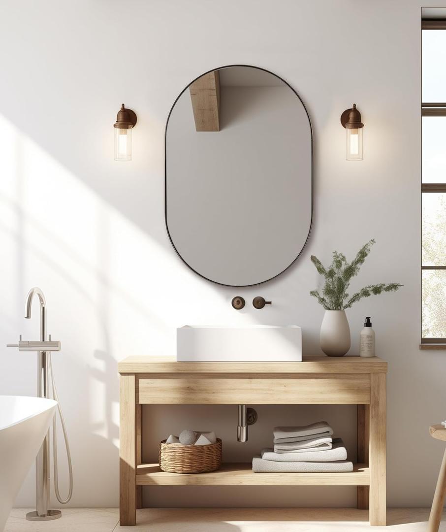 Andy Star Bronze Bathroom Mirror, 24x36 Brushed Bronze Oval Mirror, Oval Wall Mirror, Oval Vanity Mirror Metal Frame Deep 1 Hang Vertical or Horizontal