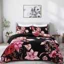 Floral Quilt Set King 3 Pieces Red Floral Quilt Coverlet Set Soft Microfiber Lightweight Black Quilted Bedspread for All Season 104"x90"