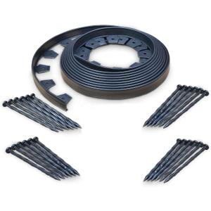 EasyFlex No-Dig Landscape Edging with BONUS Anchoring Spikes, 1.5 in. Tall Straight Top Plastic Garden Border, 40 Foot Kit, Black (3000-40CXX)