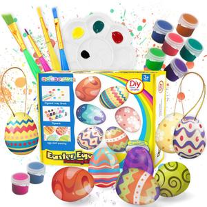 SpringFlower White Easter Eggs Painting Kit-24 Paintable Flocking Eggs with Doodle Kit for DIY Design-Hanging Flocking Eggs with Rope for Easter Decoration,Egg Hunts,Basket Stuffers & Essentials