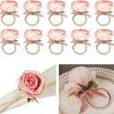 10PCS Flower Napkin Rings, Pink Rose Floral Napkin Holders Table with Imitation Pearls for Wedding Party Dinner Birthday Table Serviette Buckles Decor