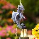 Nacome Dragon Outdoor Statues for Garden: Outside Hanging Climbing Sculptures with Lantern Decor for Yard Art Porch Balcony - Birthday Gifts for Grandma Mom Women