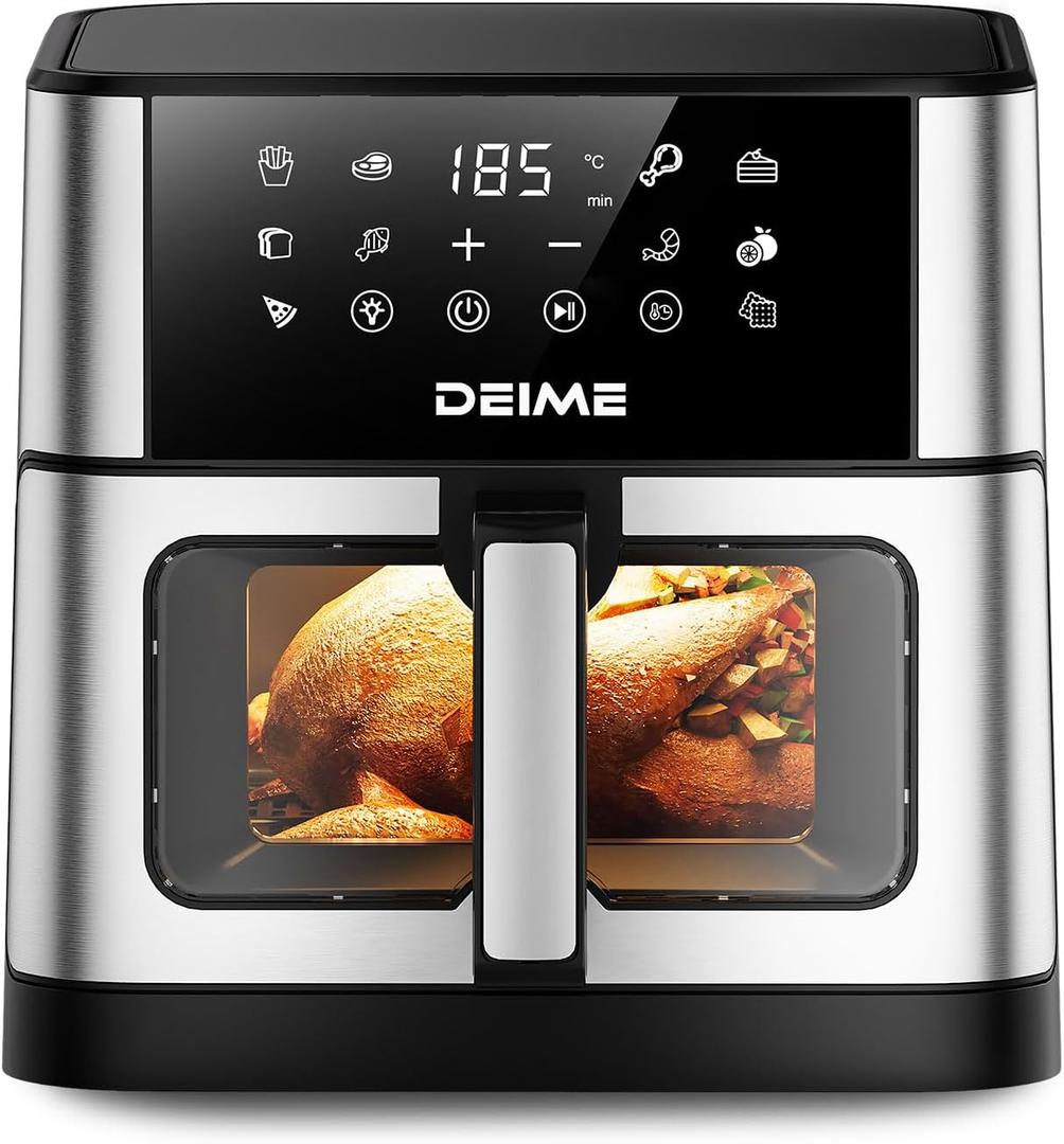 DEIME Air Fryer 10.2 QT Oilless 1700W Large Capacity Oven Air Fryers Healthy Cooker with 10 Preset, Large AirFryer for Families Visual Cooking Window, Non-Stick Basket, Included Recipe