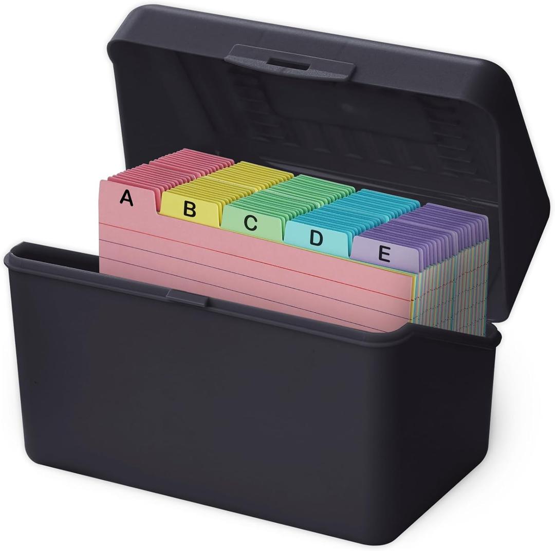 Olivo 4x6 Index Card Holder Box with 100 Cards Dividers Tabs 4"x 6", Black