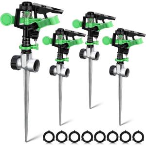 Chengu 4 Pack Lawn Sprinklers for Yard 360 Degree Automatic Garden Water Sprinkler with Water Stop Ring Adjustable Rotating Pulsating for Large Area Yard Lawn Garden Grass Flower Irrigation System