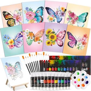 Cholemy 36 Pcs Paint and Sip Kit for Adults 8''x10'' Pre Drawn Canvas for Painting DIY Afro Acrylic Painting Kit Wood Easel Brushes Date Night Bulk for Christmas Party Gifts(Butterfly) Cholemy 36 Pcs Paint and Sip Kit for Adults 8''x10'' Pre Drawn Canvas for Painting DIY Afro Acrylic Painting Kit Wood Easel Brushes Date Night Bulk for Christmas Party Gifts(Butterfly)